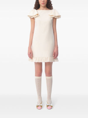 VALENTINO Ivory Mini Puff Sleeve Flared Hem Dress