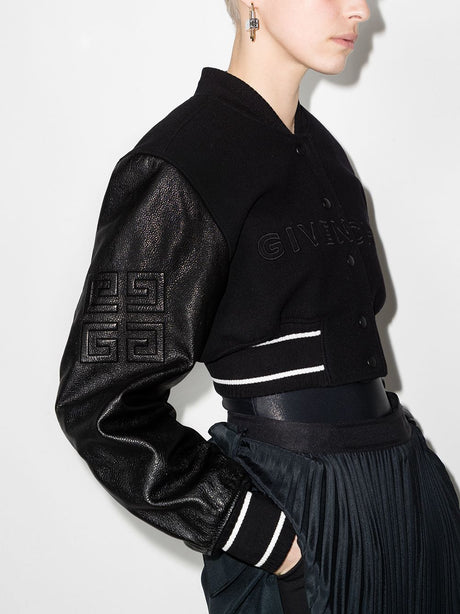 GIVENCHY Navy Blue Cropped Bomber Jacket for Women - FW23 Collection