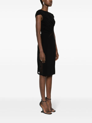 GIVENCHY Black Crepe Dress with Tulle Inserts and Front Slit Hem