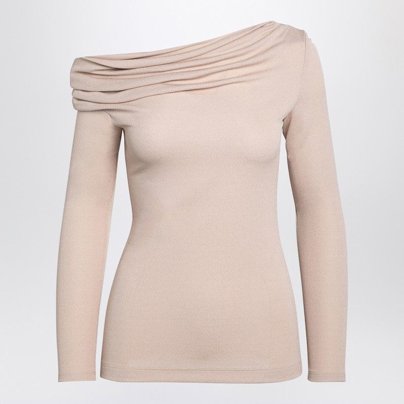 GIVENCHY Draped Neckline Beige Sweater with Exposed Shoulder for Women