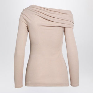 GIVENCHY Draped Neckline Beige Sweater with Exposed Shoulder for Women