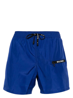 BALMAIN Logo-print Swimming Shorts for Men in Navy Blue for SS24