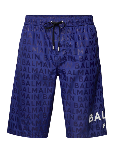 BALMAIN All-Over Logo Surfer Swim Shorts