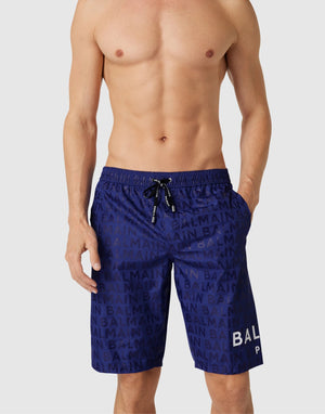 BALMAIN All-Over Logo Surfer Swim Shorts