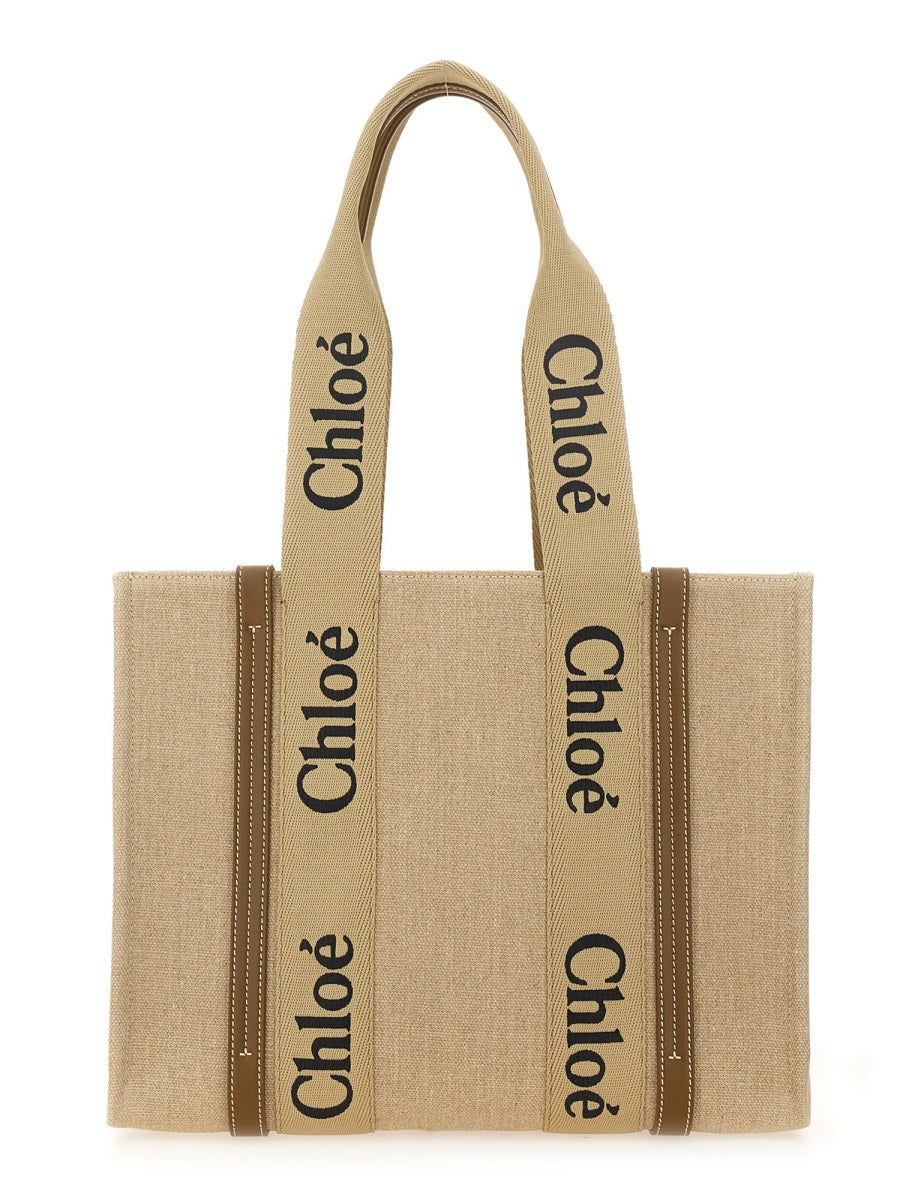 CHLOÉ Luxe Linen & Leather Shoulder Tote