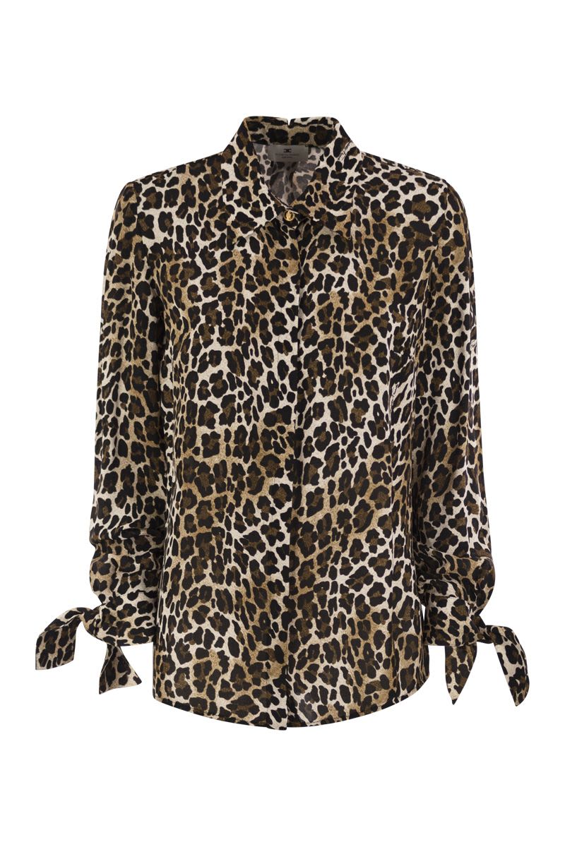 ELISABETTA FRANCHI Animal Print Long Sleeve Shirt with Ribbon Cuffs