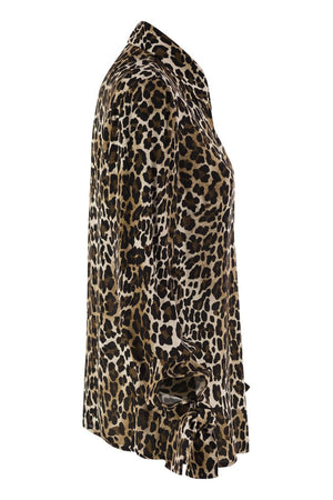 ELISABETTA FRANCHI Animal Print Long Sleeve Shirt with Ribbon Cuffs