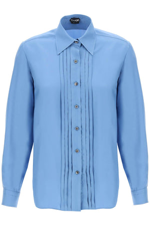 TOM FORD Light Blue Pleated Bib Shirt for Women - SS24 Collection