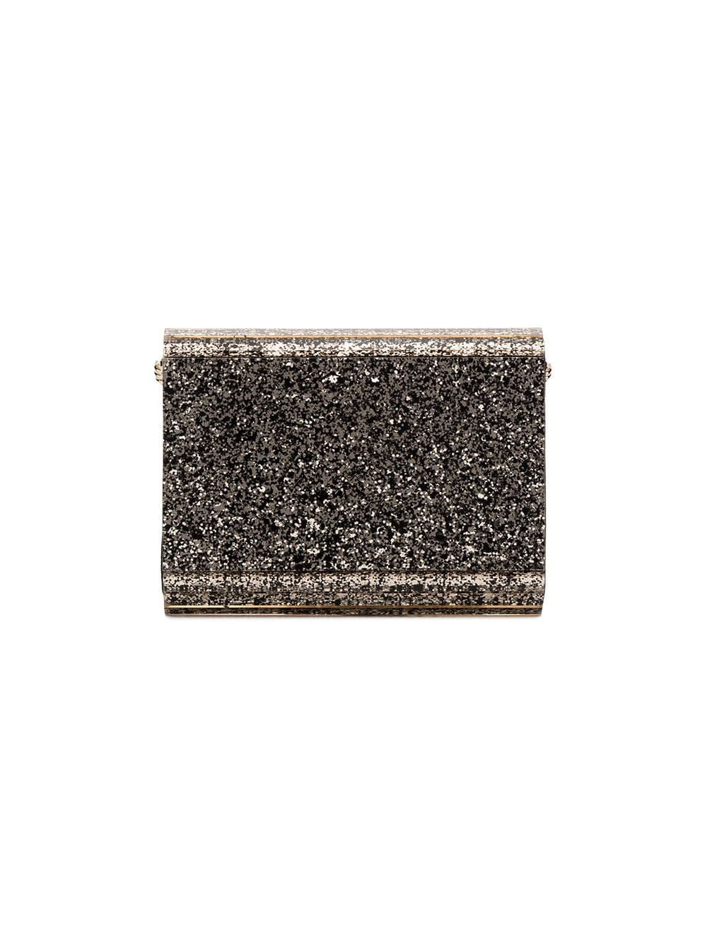 JIMMY CHOO Silver Glitter Asymmetric Flap Clutch for Women