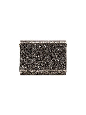 JIMMY CHOO Silver Glitter Asymmetric Flap Clutch for Women