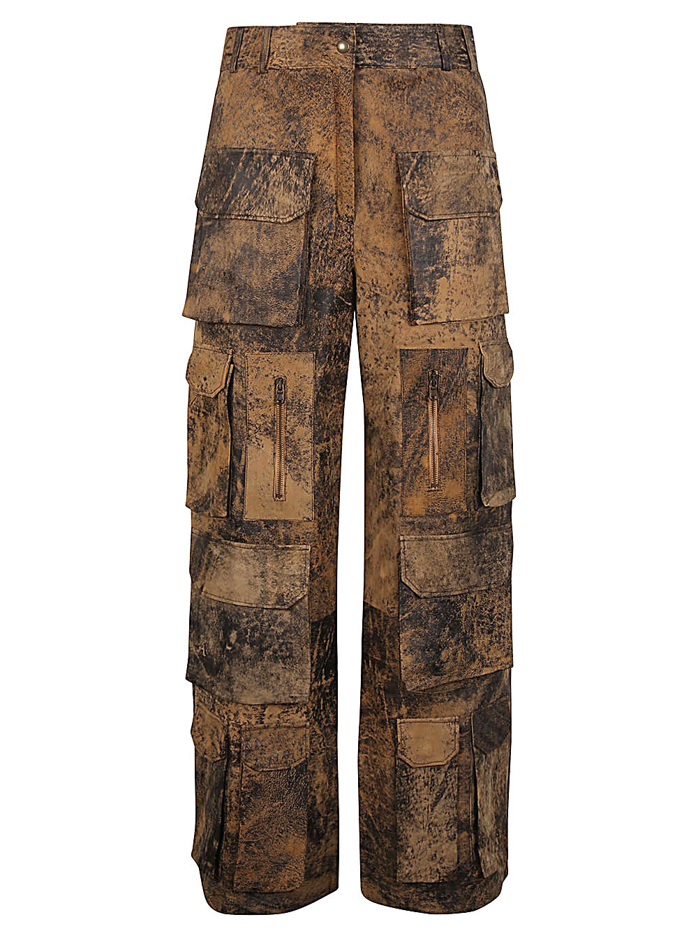 FERMAS CLUB Brown Leather Cargo Trousers for Women - SS24 Collection