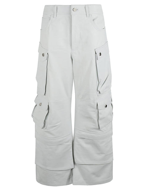 FERMAS CLUB Sleek and Functional White Leather Cargo Pants for Women