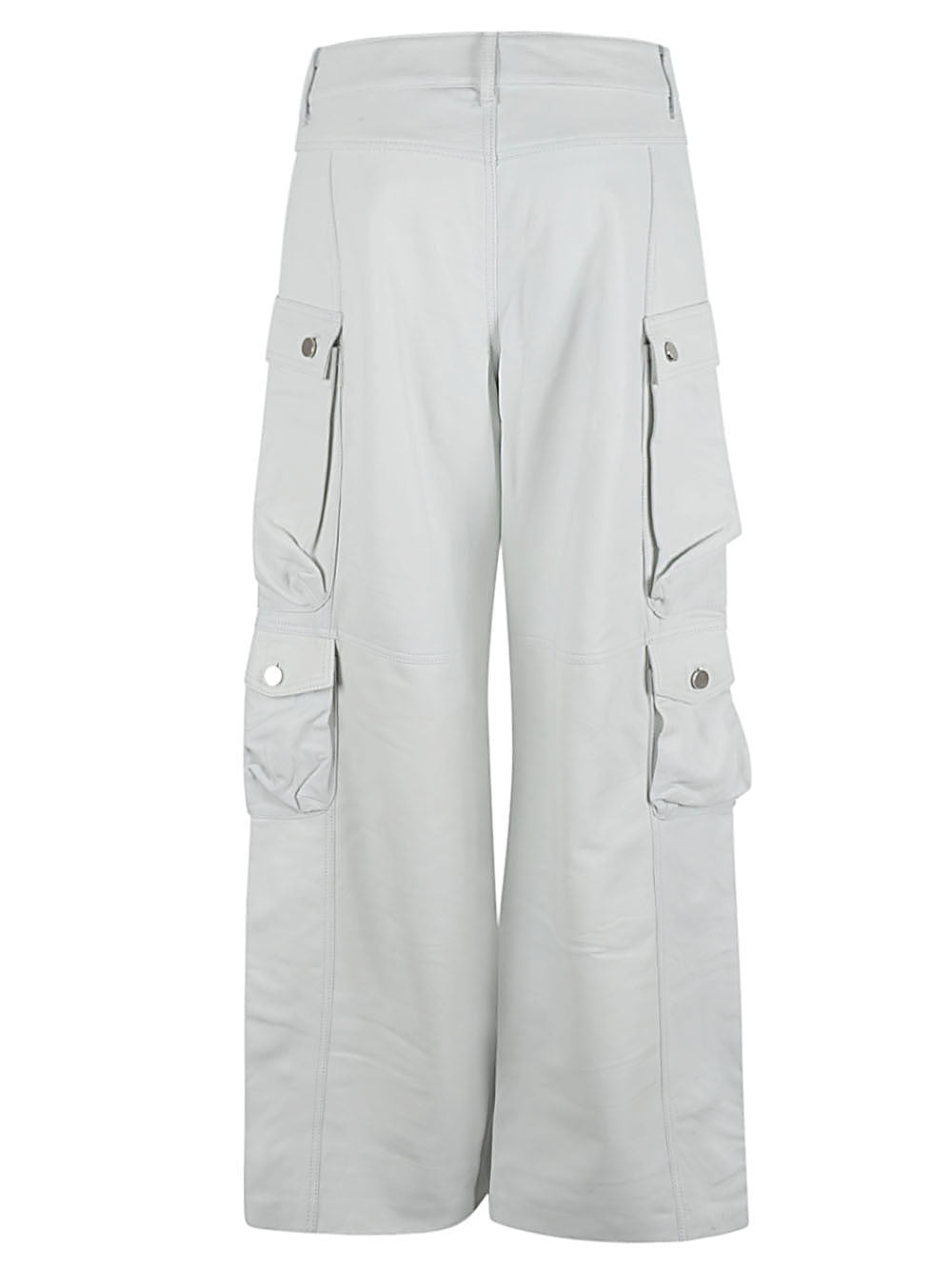 FERMAS CLUB Sleek and Functional White Leather Cargo Pants for Women