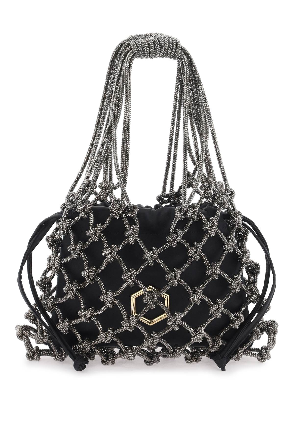 HIBOURAMA Chic Mini Handbag with Woven Mesh and Satin Pouch