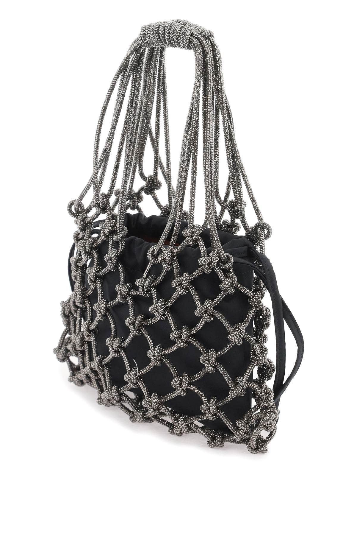 HIBOURAMA Chic Mini Handbag with Woven Mesh and Satin Pouch