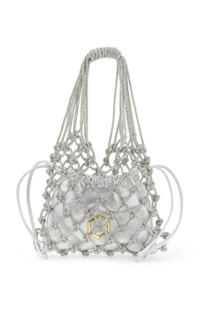 HIBOURAMA Chic Mini Handbag with Woven Mesh and Satin Pouch