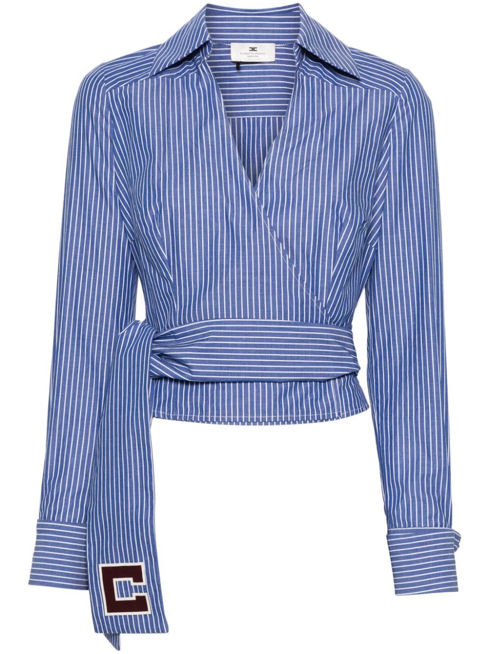 ELISABETTA FRANCHI Striped Blouse with Logo Ribbon