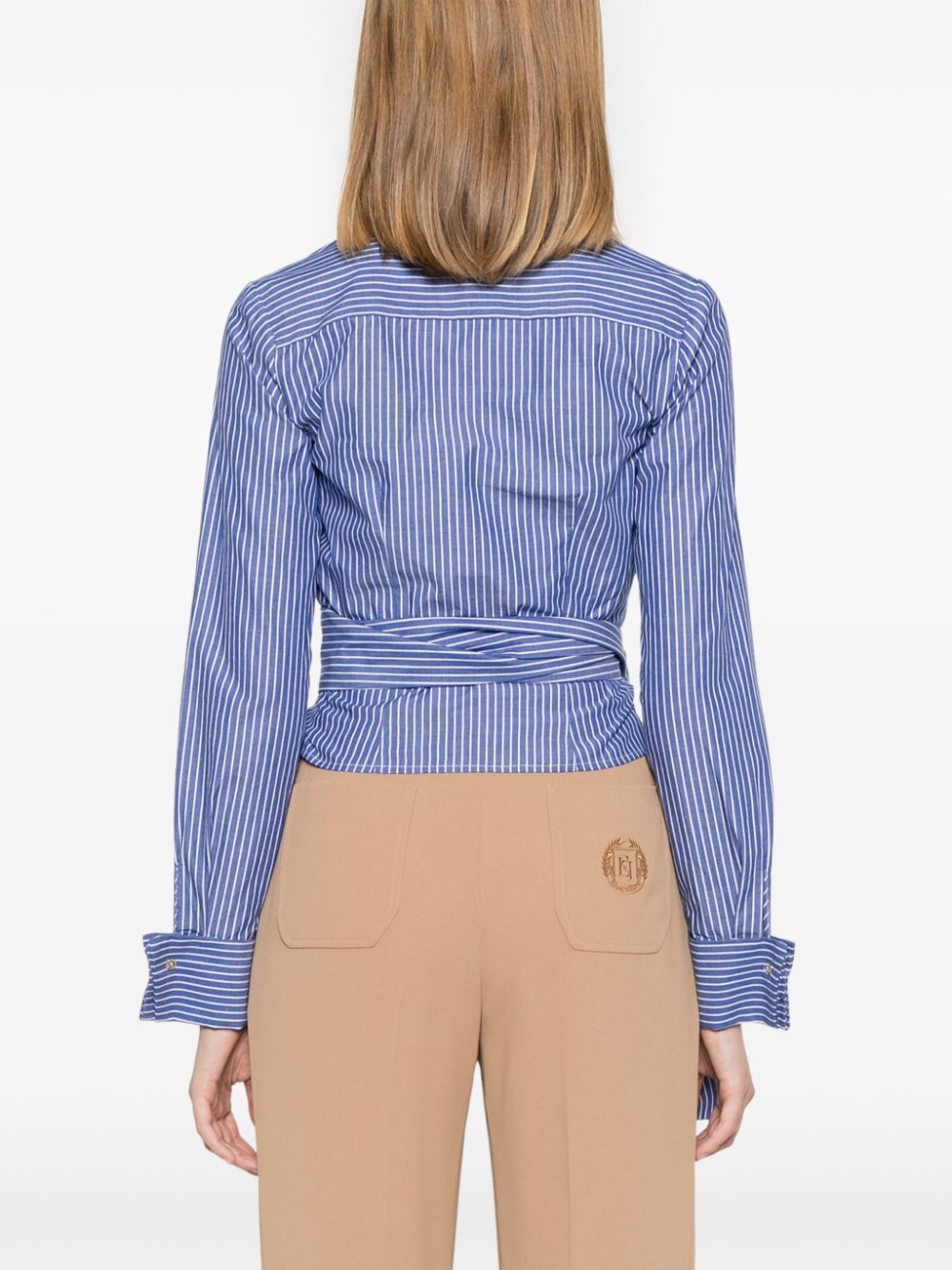 ELISABETTA FRANCHI Striped Blouse with Logo Ribbon