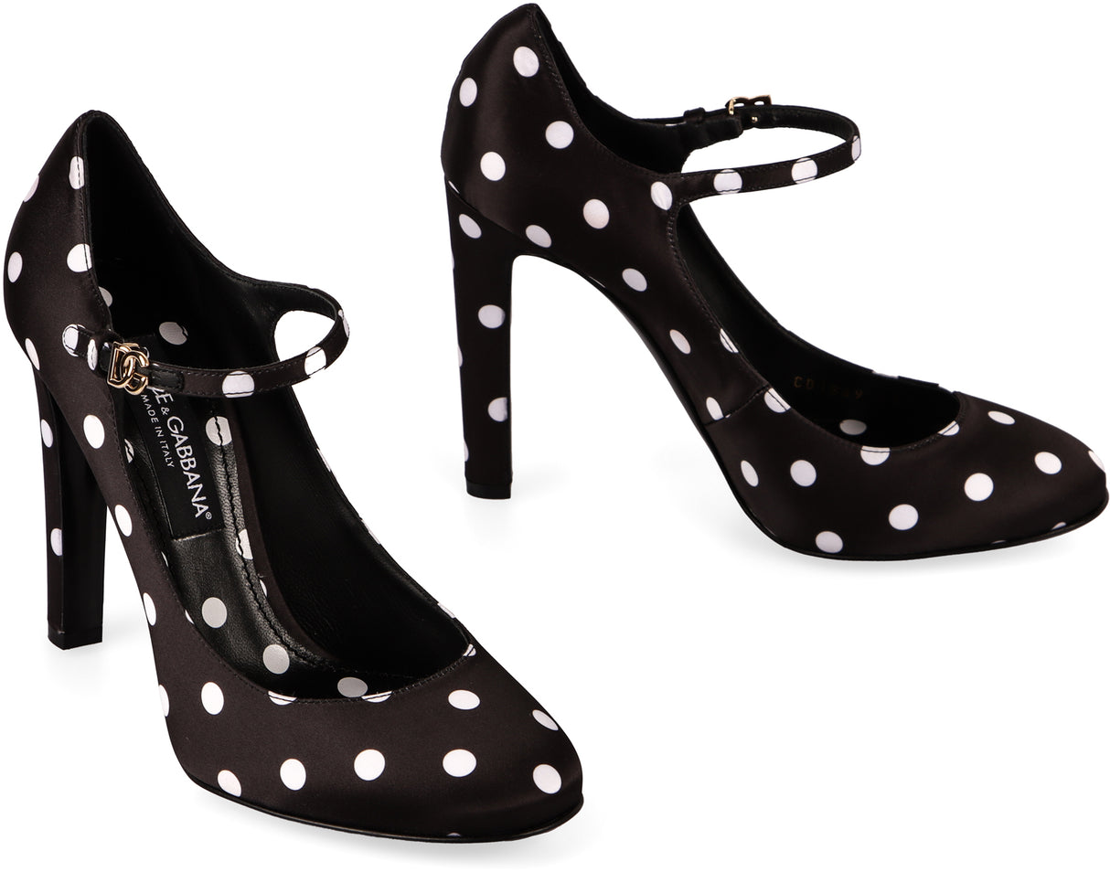 DOLCE & GABBANA Elegant Polka-Dot Satin Mary Jane Pumps