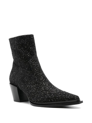 JIMMY CHOO Glittered Ankle-Length Block Heel Boots