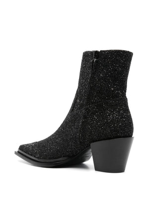 JIMMY CHOO Glittered Ankle-Length Block Heel Boots