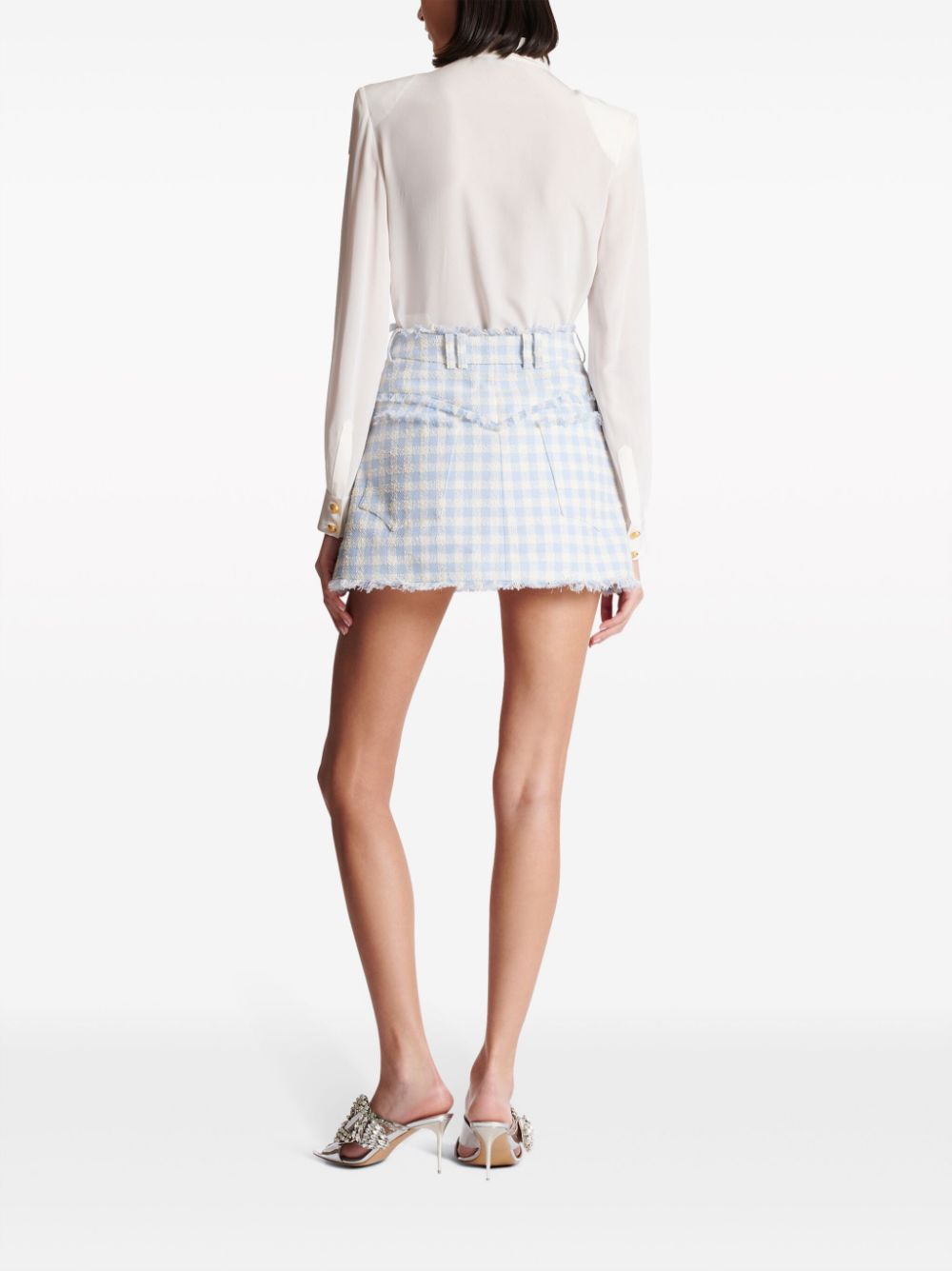 BALMAIN Breezy Checkered Mini Skirt in Bleu and Blanc for Women - SS24