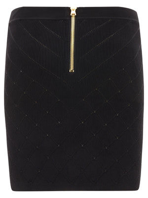 BALMAIN Black High Waist Knit Mini Skirt with Button Detailing