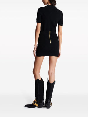 BALMAIN Black High Waist Knit Mini Skirt with Button Detailing