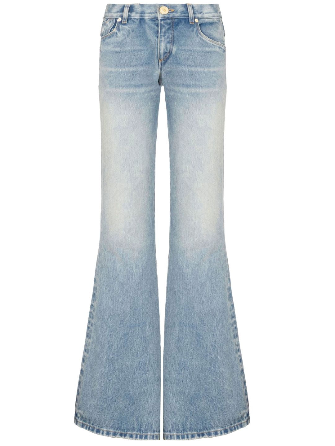 BALMAIN Blue Washed Cropped Denim Jeans - SS24 Collection