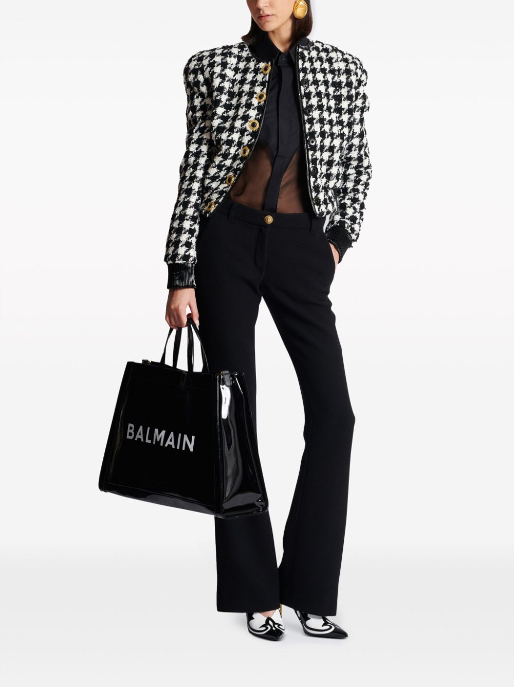 BALMAIN Chic & Timeless Black Flared Trousers in Luxurious Virgin Wool Crepe Texture