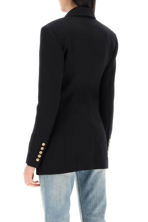 BALMAIN Black Virgin Wool Single-Breasted Jacket with Gold-Tone Lion Buttons for Women