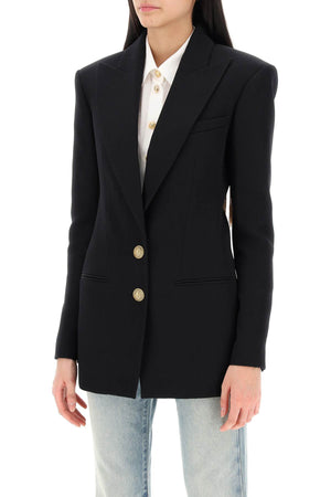 BALMAIN Black Virgin Wool Single-Breasted Jacket with Gold-Tone Lion Buttons for Women