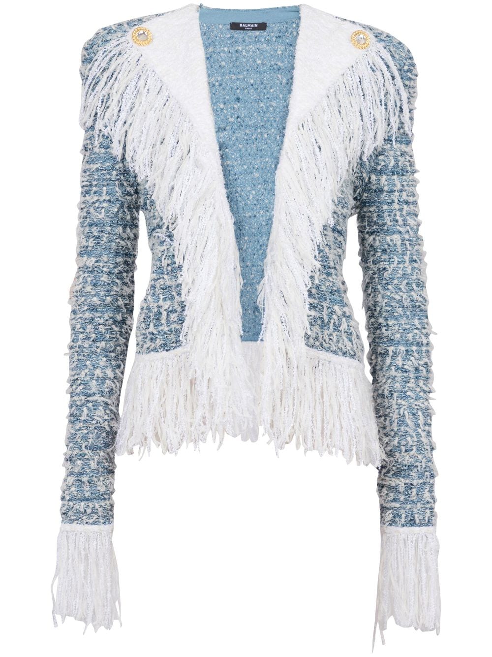 BALMAIN Stylish Bleupblanc Punto Azul Blanca Jacket for Women - SS24 Collection