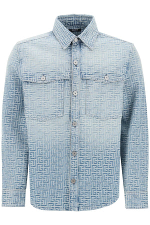 BALMAIN Vintage-Washed Overshirt with Jacquard Monogram Pattern