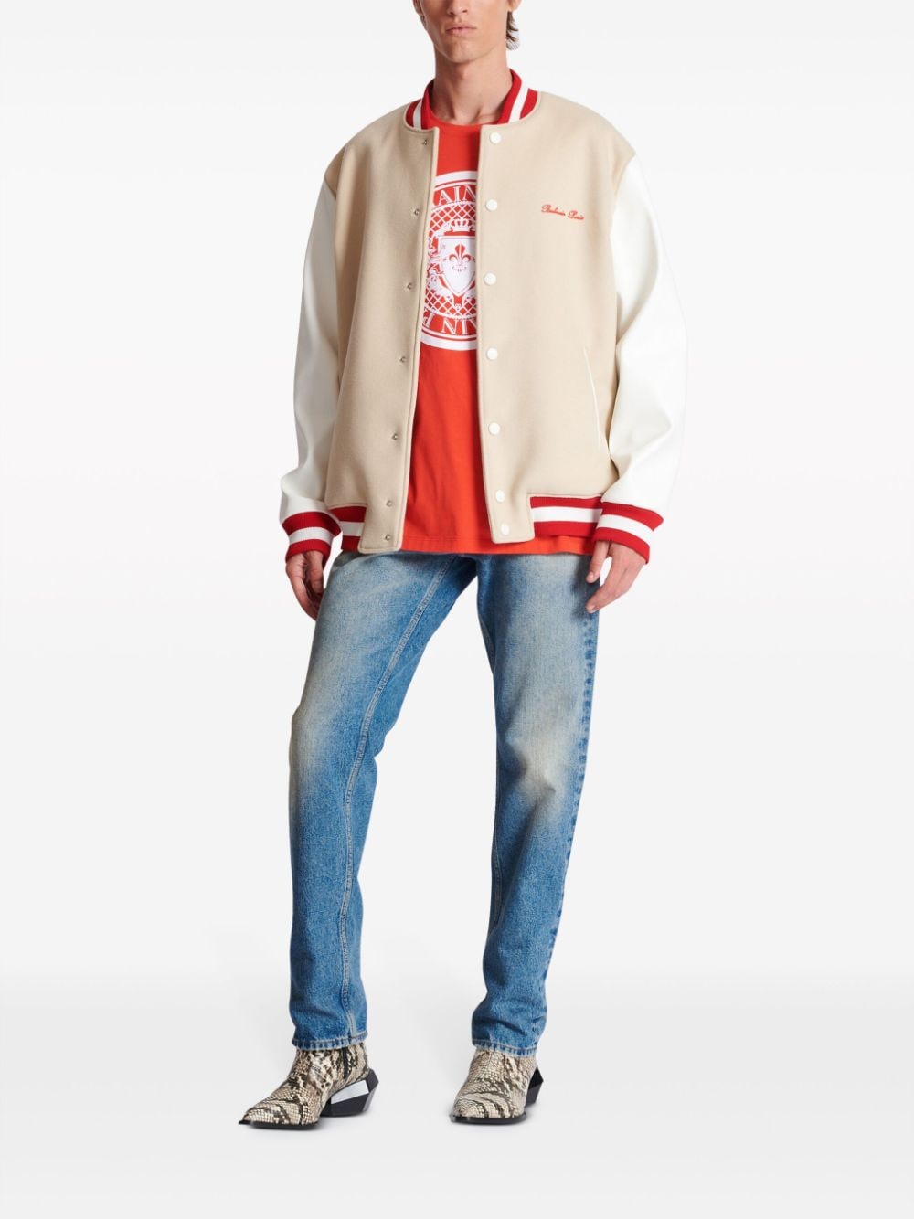 BALMAIN Classic Wool Varsity Jacket with Signature Embroidery for Men