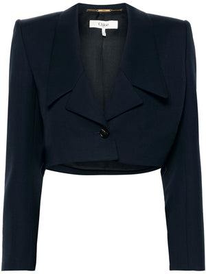 CHLOÉ Elegant Blue Cropped Wool Jacket