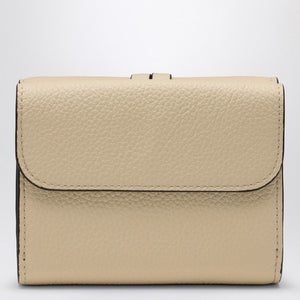 CHLOÉ Mini Trifold Leather Wallet in Grained Beige