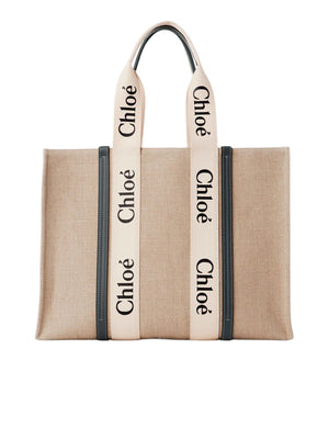 CHLOÉ Large Eco-Friendly Canvas and Leather Tote Handbag