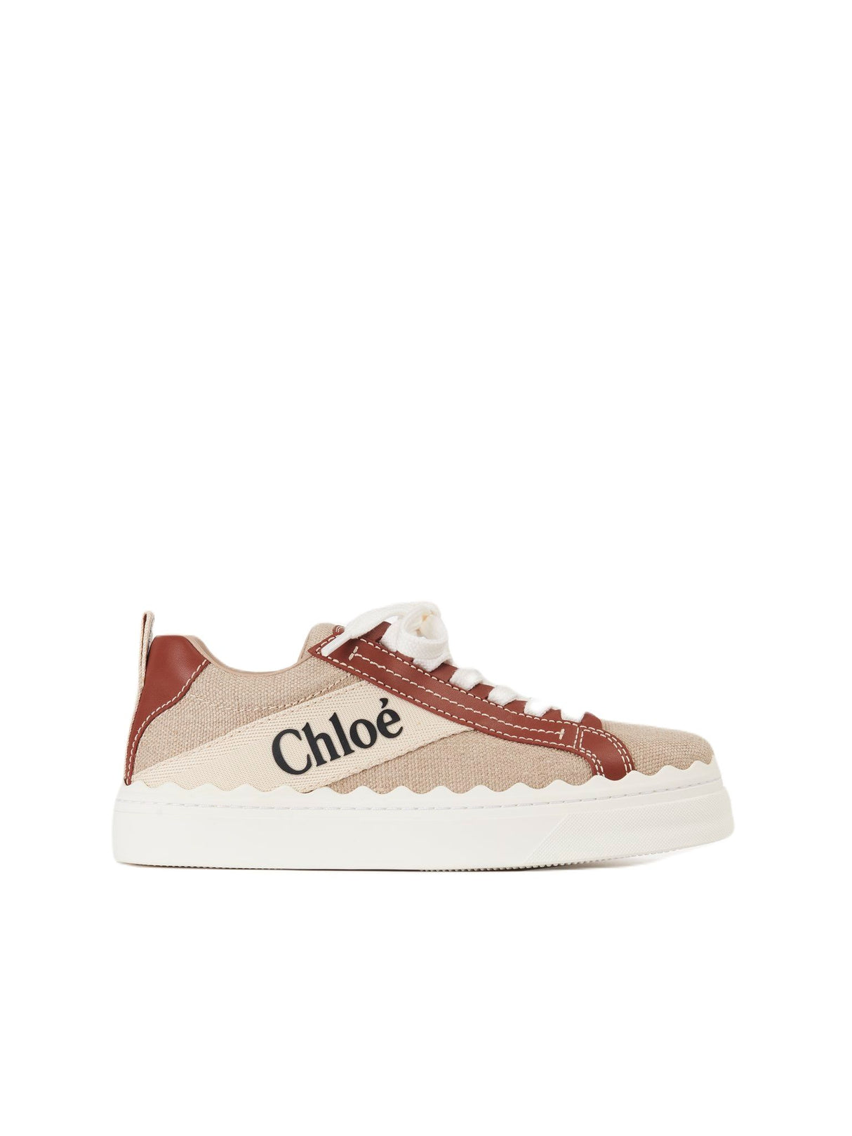 CHLOÉ Lauren Linen and Leather Sneakers