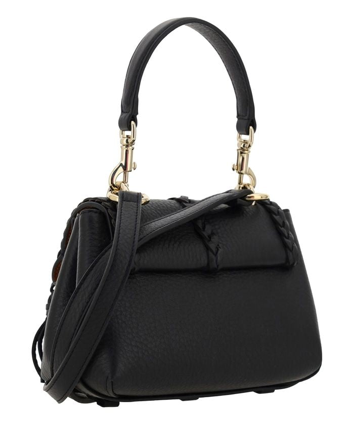 CHLOÉ Black Leather Handbag with Braided Details and Tassels