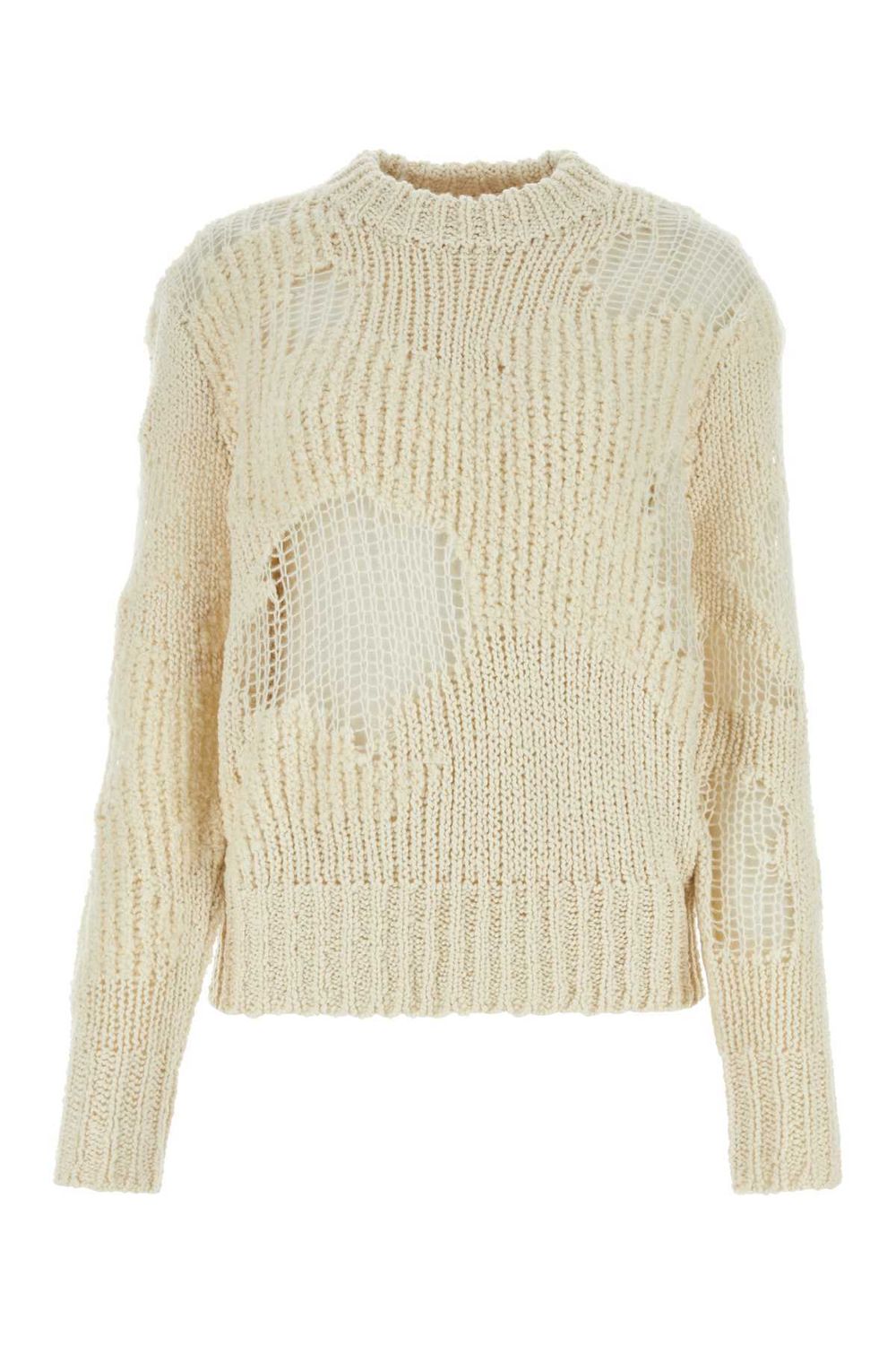 CHLOÉ Mixed-Stitch Knit Sweater in Cashmere and Silk Blend with Fishnet Inserts