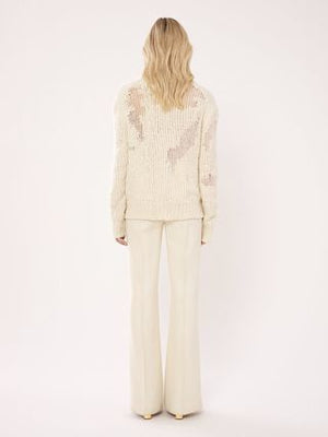 CHLOÉ Mixed-Stitch Knit Sweater in Cashmere and Silk Blend with Fishnet Inserts