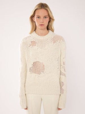 CHLOÉ Mixed-Stitch Knit Sweater in Cashmere and Silk Blend with Fishnet Inserts