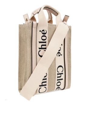 CHLOÉ Mini Woody Linen Tote in Cement Pink