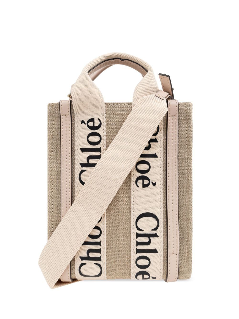 CHLOÉ Mini Woody Linen Tote in Cement Pink