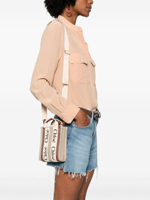 CHLOÉ Mini Woody Linen Tote in Cement Pink