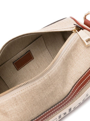 CHLOÉ Woody Belted Linen Shoulder Bag