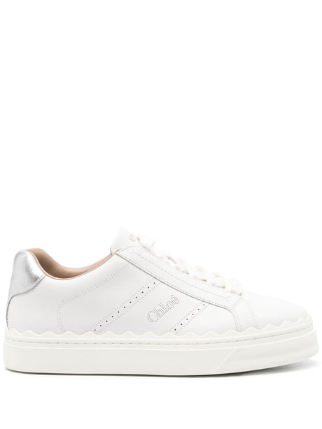 CHLOÉ Leather Sneaker with Scallop Edge and Perforated Detailing