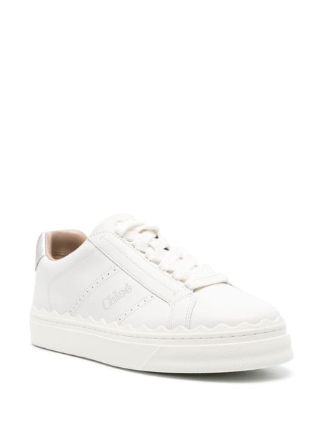 CHLOÉ Leather Sneaker with Scallop Edge and Perforated Detailing