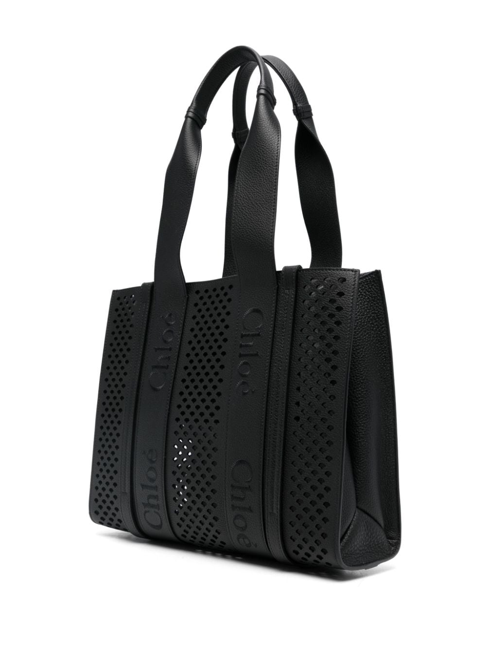 CHLOÉ Medium Leather Tote Handbag with Perforated Detailing